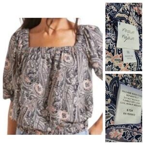 Evereve Roan + Ryan Paisley Off Shoulder Top Womens M Flowy Romantic Boho Multi